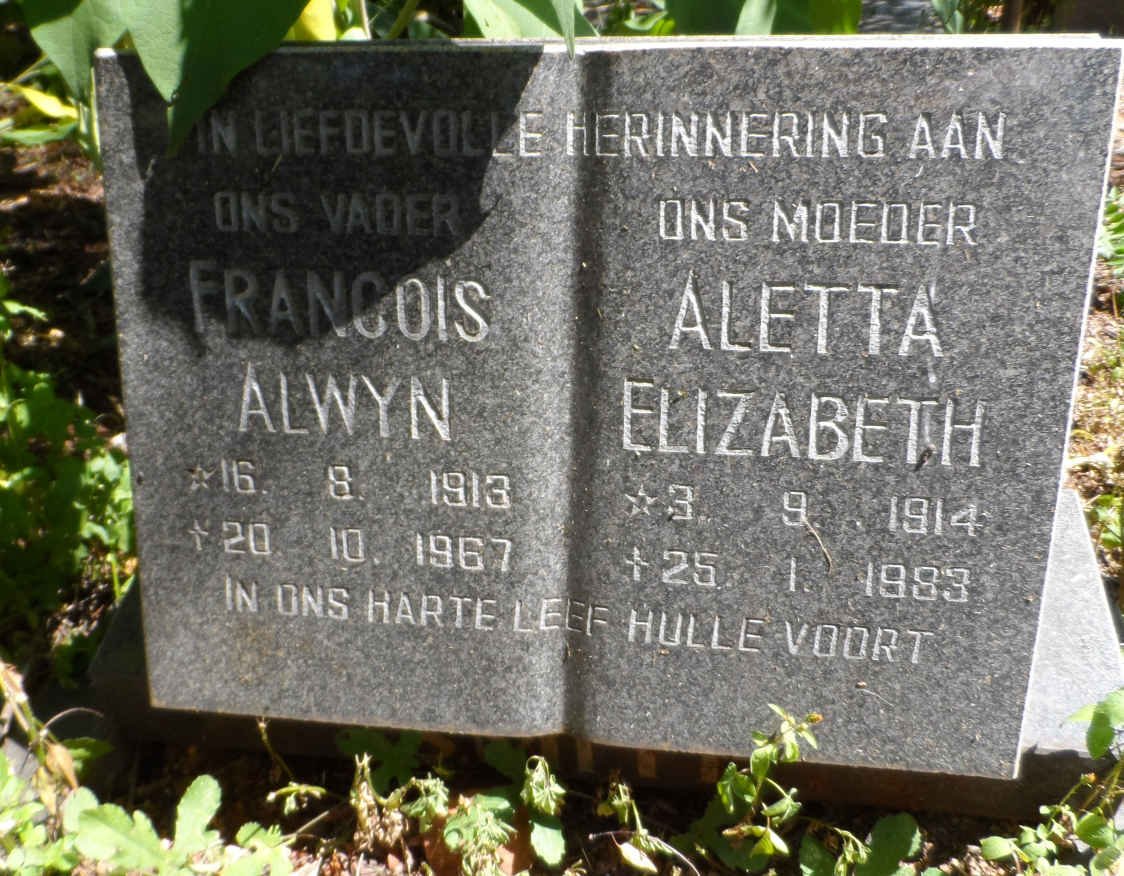SMITH Francois Alwyn 1913-1967 &amp; Aletta Elizabeth 1914-1983