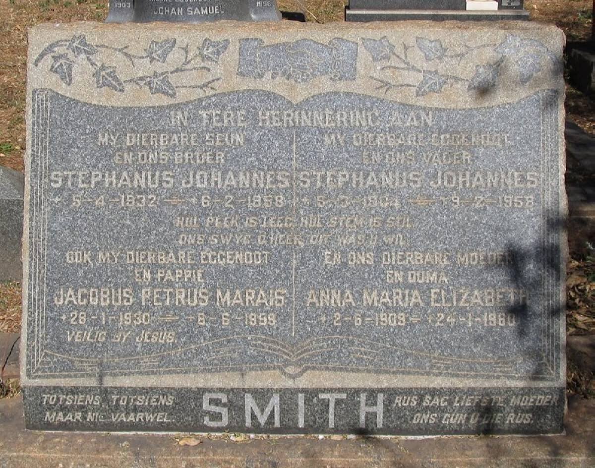 SMITH Stephanus Johannes 1904-1958 &amp; Anna Maria Elizabeth 1909-1960
