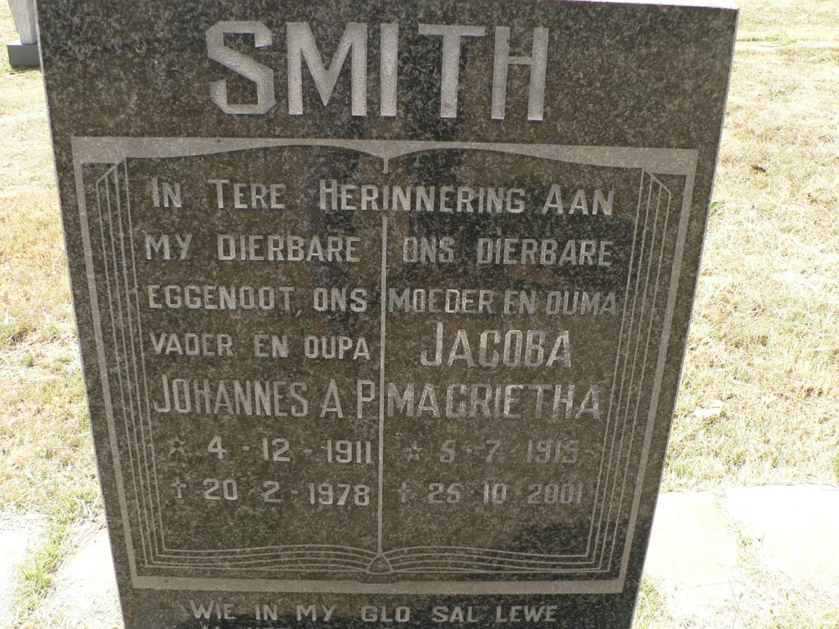 SMITH Johannes A.P. 1911-1978 &amp; Jacoba Margrietha 1915-2001