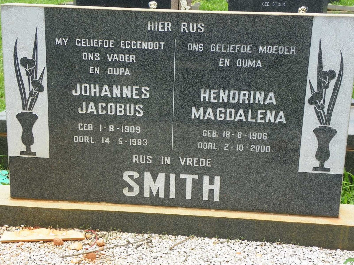 SMITH Johannes Jacobus 1909-1983 &amp; Hendrina Magdalena 1906-2000