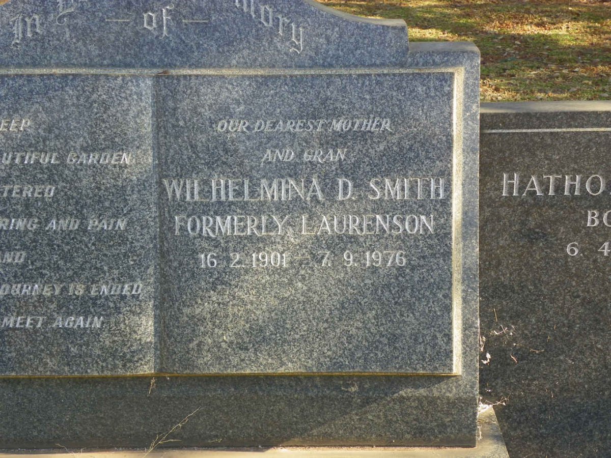 SMITH Wilhelmina D. formerly LAURENSON 1901-1976