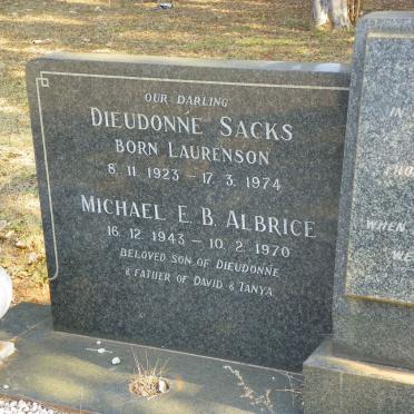 SACKS Dieudonne nee LAURENSON 1923-1974 :: Michael E.B. ALBRICE 1943-1970