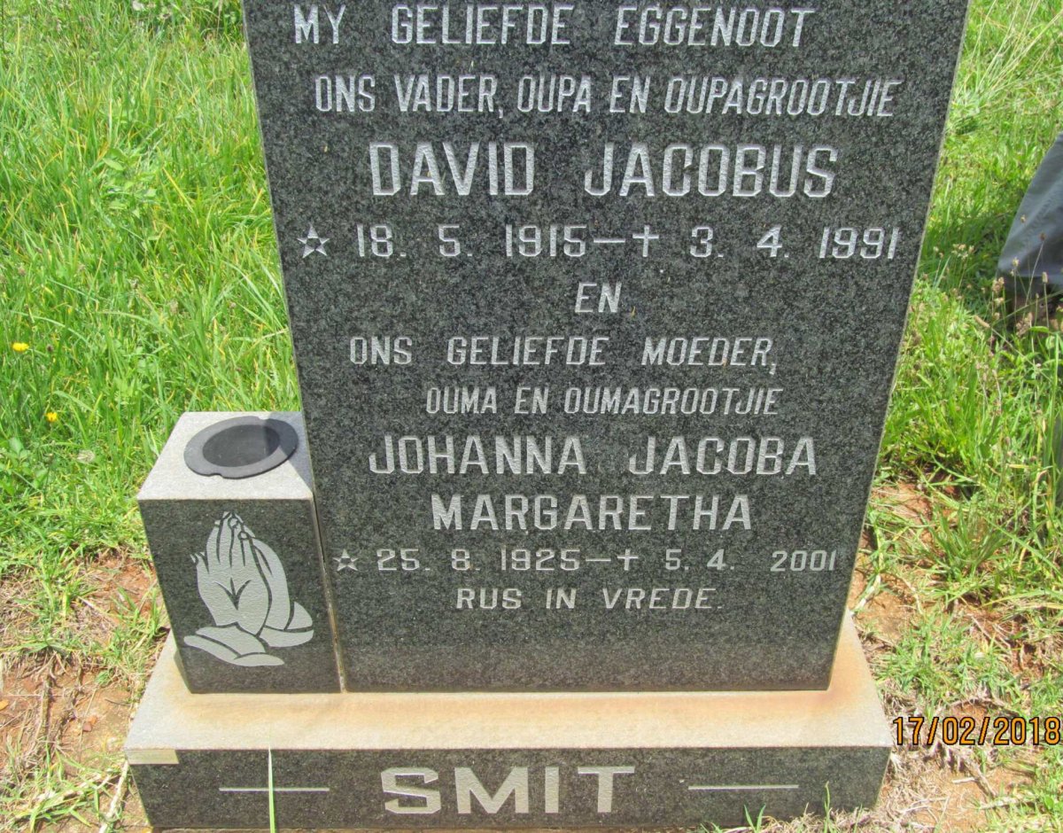SMIT David Jacobus 1915-1991 &amp; Johanna Jacoba Margaretha 1925-2001
