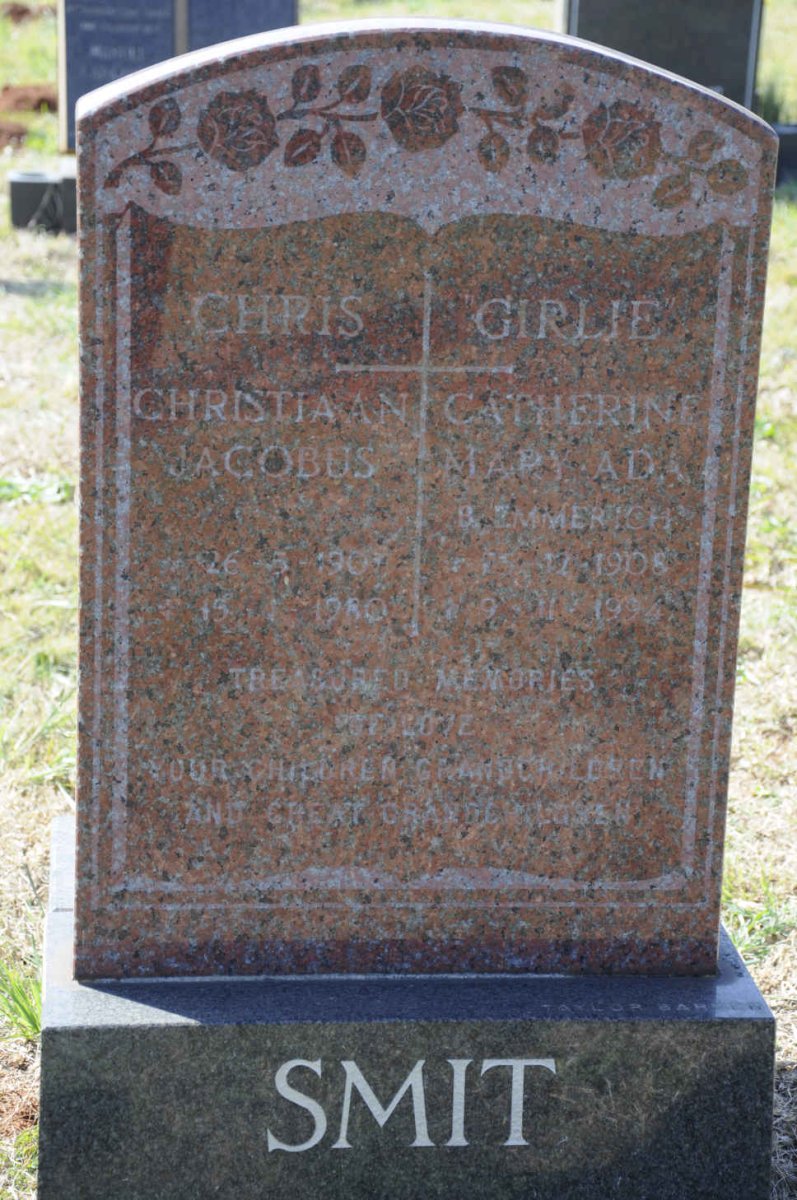 SMIT Christiaan Jacobus 190?-1980 &amp; Catherine Mary Ada nee EMMERICH 1908-1994