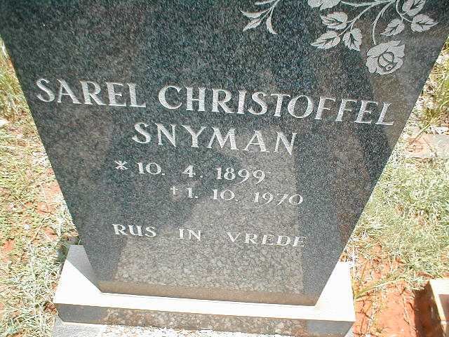 SNYMAN Sarel Christoffel 1899-1970
