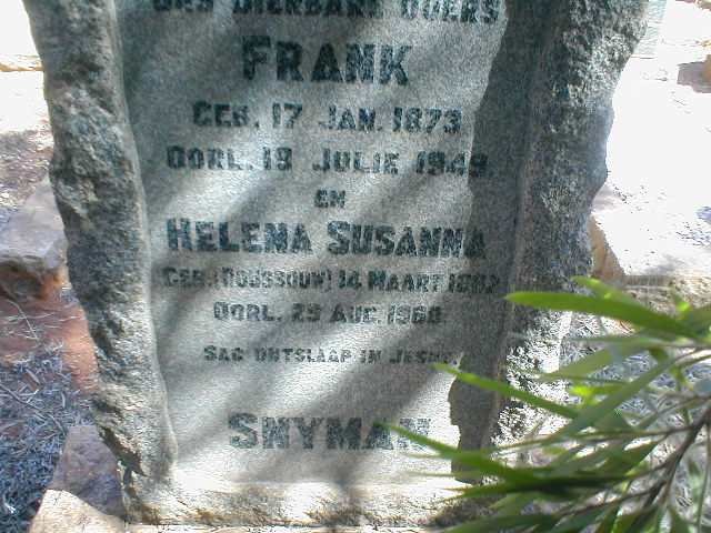 SNYMAN Frank 1873-1949 &amp; Helena Susanna BOWSSOUW 1882-1968