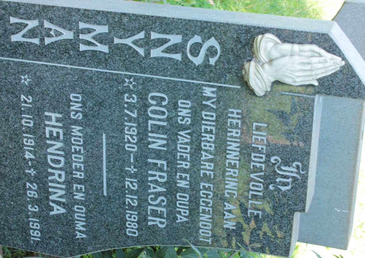 SNYMAN Colin Fraser 1920-1980 &amp; Hendrina 1914-1991