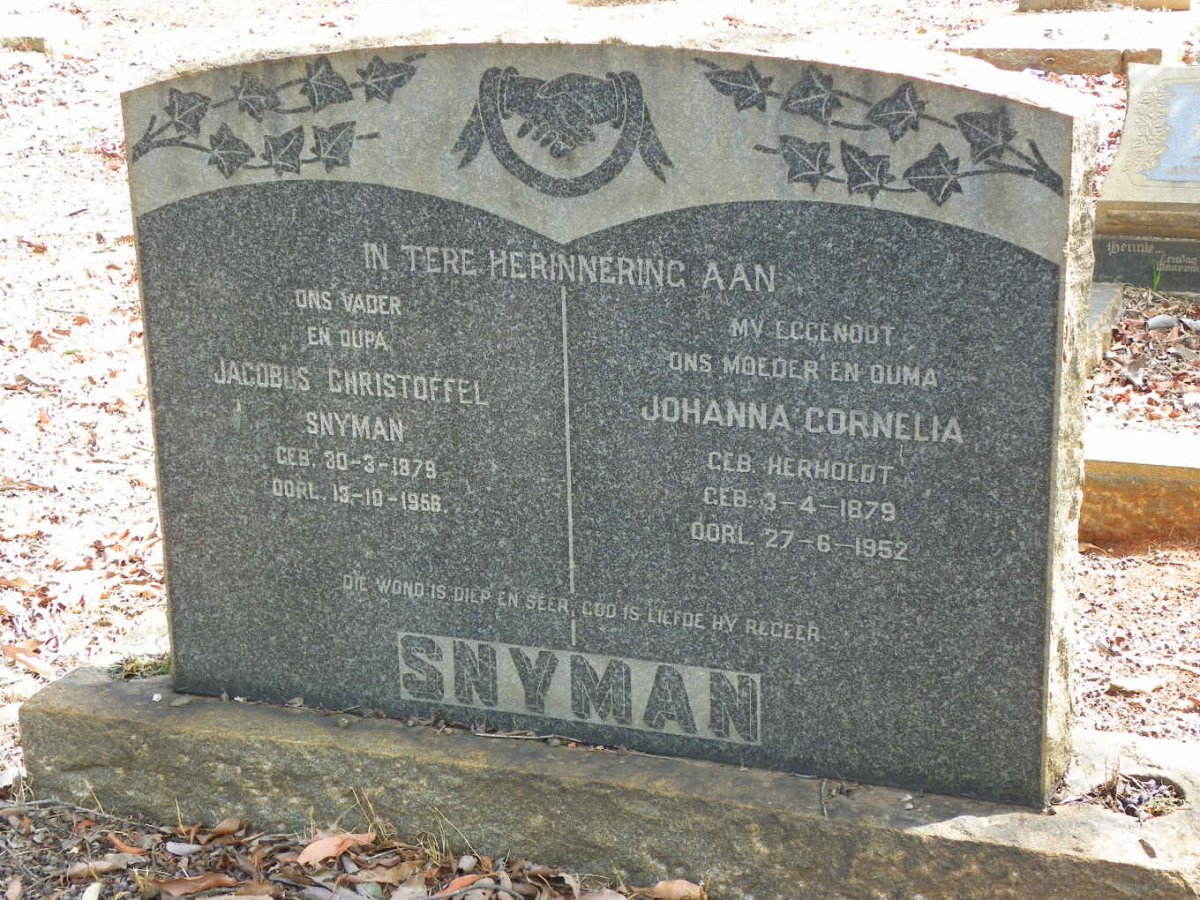 SNYMAN Jacobus Christoffel 1879-1956 &amp; Johanna Cornelia HERHOLDT 1879-1952