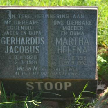 STOOP Gerhardus Jacobus 1920-1981 &amp; Martha Helena 1916-1992