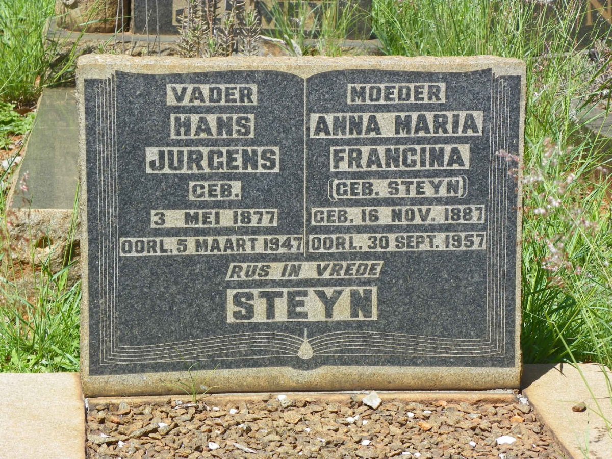 STEYN Hans Jurgens 1877-1947 &amp; Anna Maria Francina STEYN 1887-1957