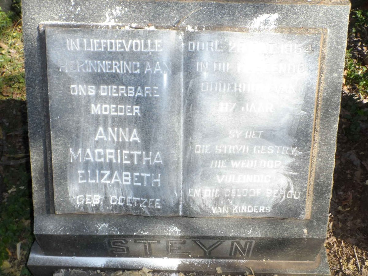 STEYN Anna Magrietha Elizabeth nee COETZEE -1954