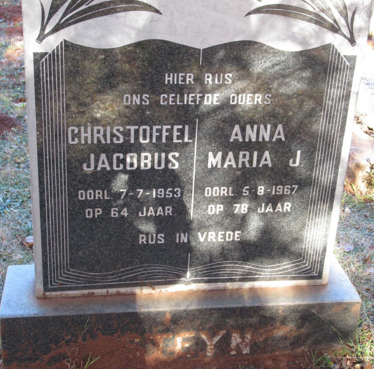 STEYN Christoffel Jacobus -1953 &amp; Anna Maria J. -1967
