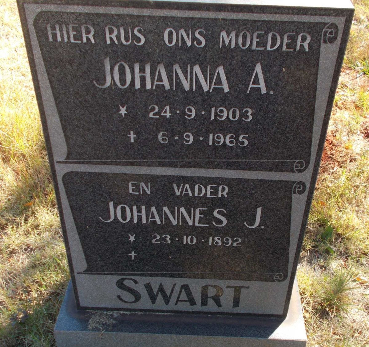 SWART Johannes J. 1892- &amp; Johanna A. 1903-1965
