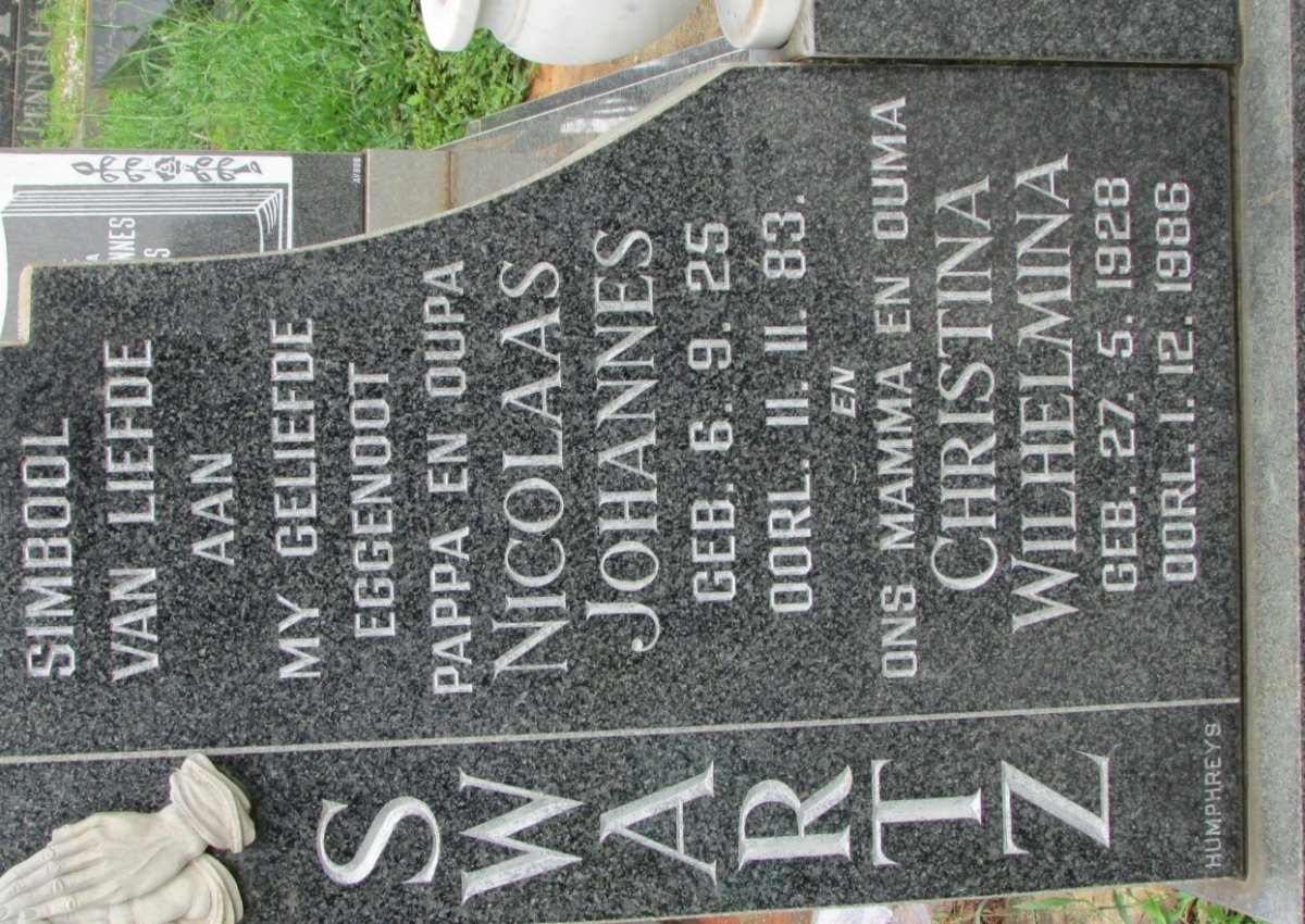 SWARTZ Nicolaas Johannes 1925-1983 &amp; Christina Wilhelmina 1928-1986