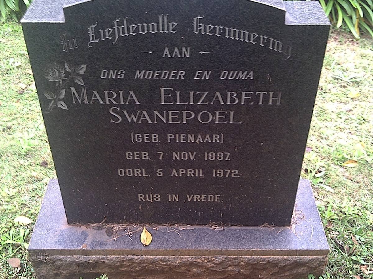 SWANEPOEL Maria Elizabeth nee PIENAAR 1887-1972
