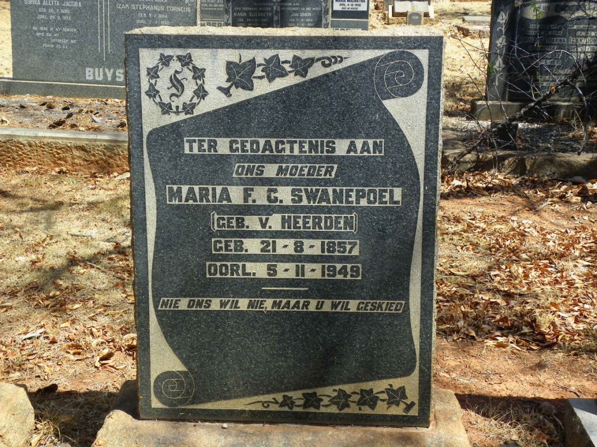 SWANEPOEL Maria F.C. nee V. HEERDEN 1857-1949