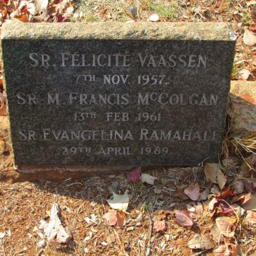 VAASSEN Felicite -1957 :: McCOLGAN M. Francis -1961 :: RAMAHALI Evangelina -1989