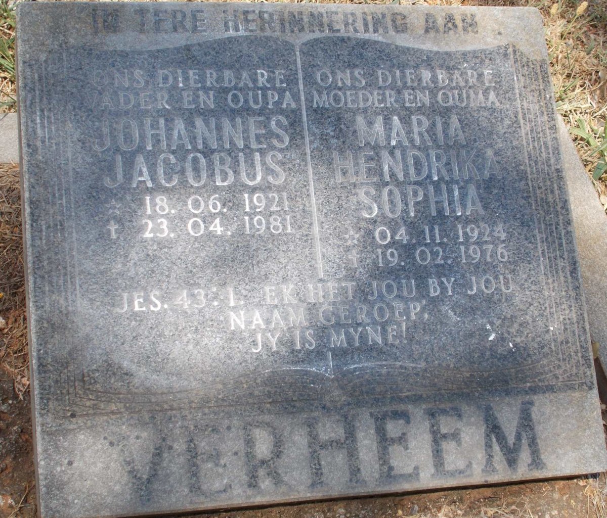 VERHEEM Johannes Jacobus 1921-1981 &amp; Maria Hendrika Sophia 1924-1976