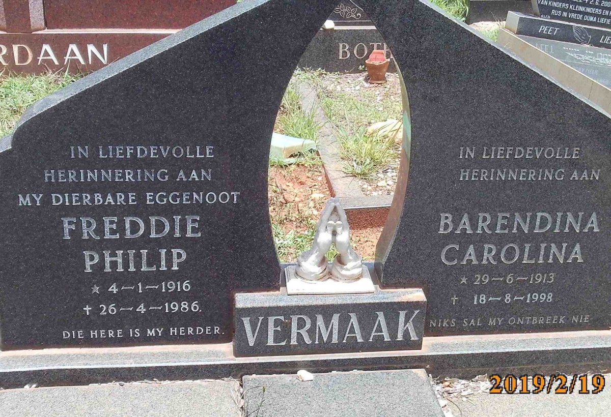 VERMAAK Freddie Philip 1916-1986 &amp; Barendina Carolina 1913-1998