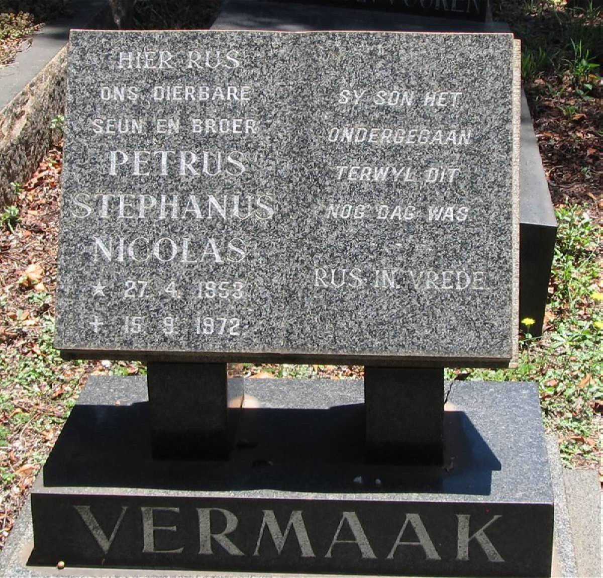 VERMAAK Petrus Stephanus Nicolas 1953-1972