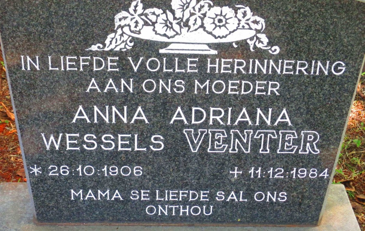 VENTER Anna Adriana Wessels 1906-1984