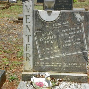 VENTER Maria Isabella nee FICK 1912-1993