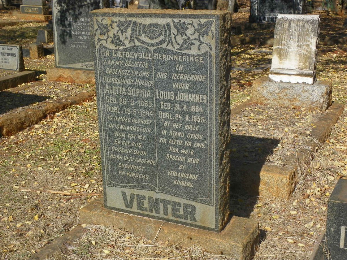 VENTER Louis Johannes 1884-1955 &amp; Aletta Sophia 1889-1944