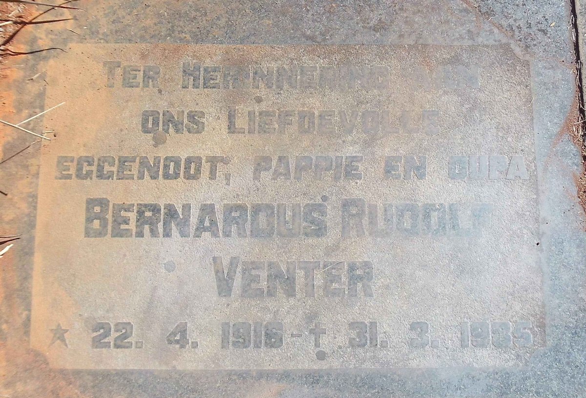VENTER Bernardus Rudolf 1916-1985 &amp; Maria PANTHER 1915-1958
