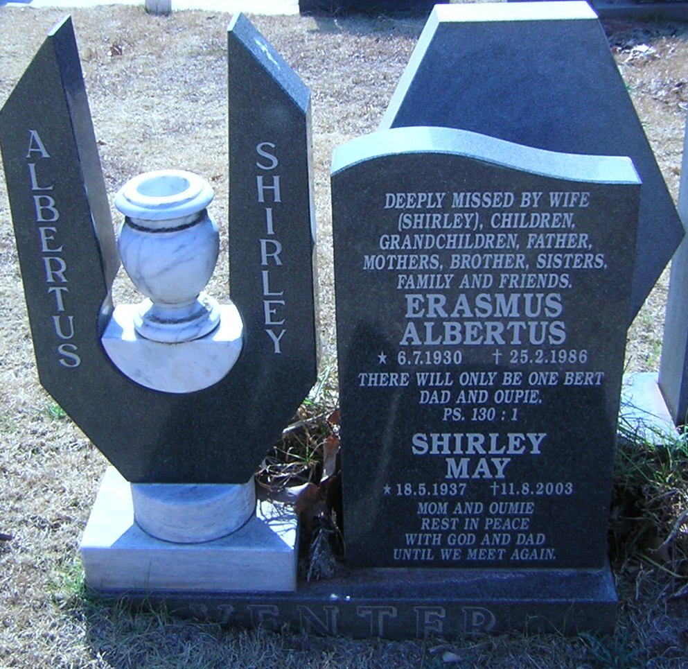 VENTER Erasmus Albertus 1930-1986 &amp; Shirley May 1937-2003