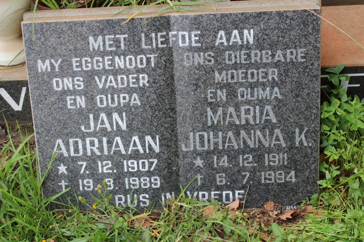 VENTER Jan Adriaan 1907-1989 &amp; Maria Johanna K. 1911-1994