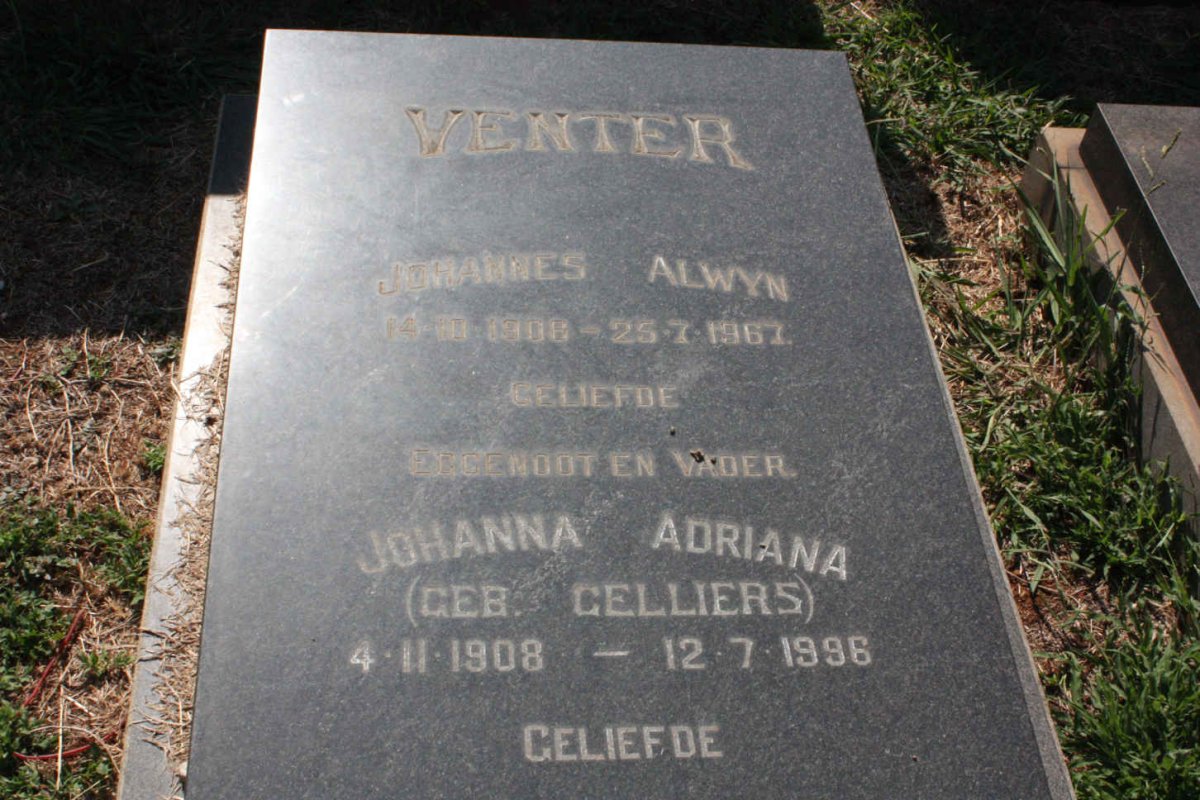 VENTER Johannes Alwyn 1906-1967 &amp; Johanna Adriana CELLIERS 1908-1996