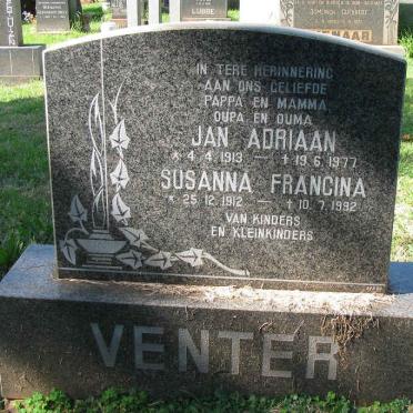 VENTER Jan Adriaan 1913-1977 &amp; Susanna Francina 1912-1992