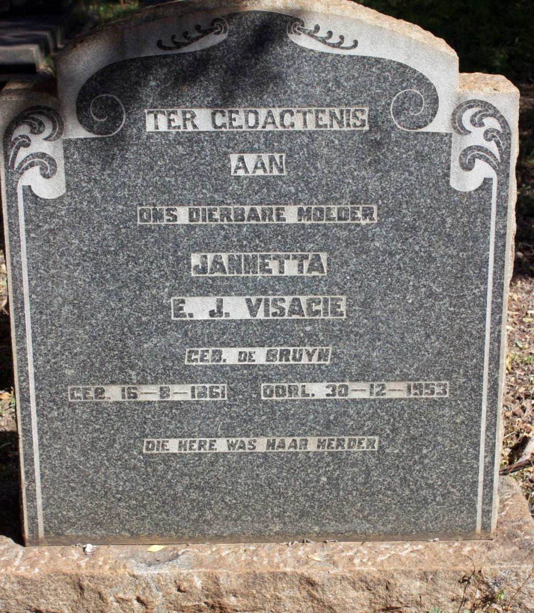VISAGIE Jannetta E.J. nee DE BRUYN 1861-1953