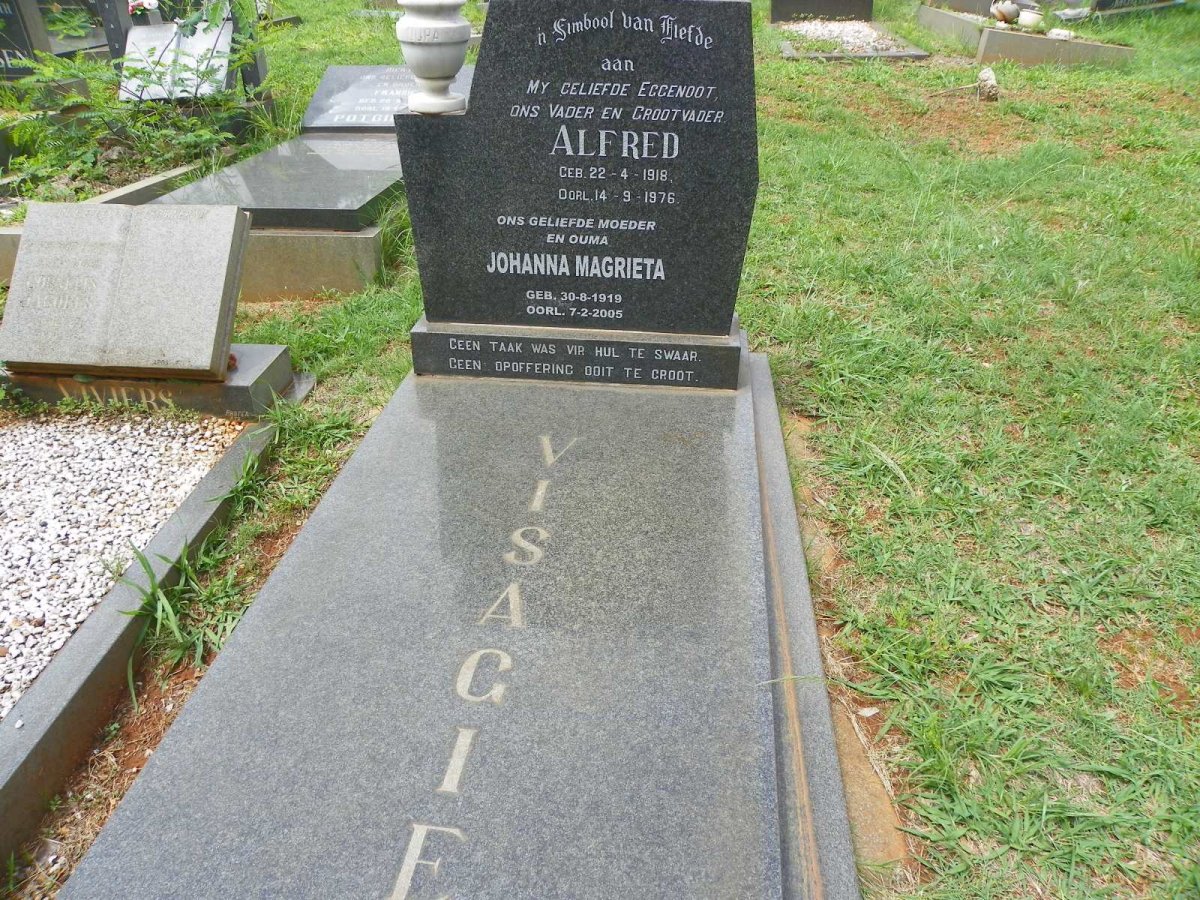 VISAGIE Alfred 1918-1976 &amp; Johanna Magrieta 1919-2005