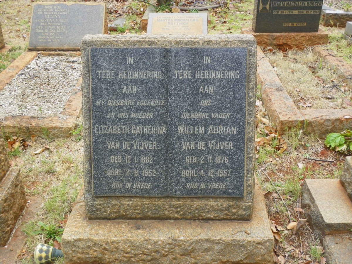 VIJVER Willem Adrian, van de 1876-1957 &amp; Elizabeth Catherina 1882-1952