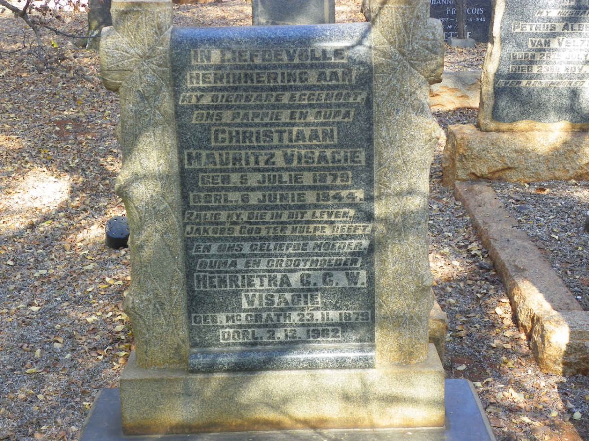 VISAGIE Christiaan Mauritz 1879-1944 &amp; Henrietha C.C.W. McGRATH 1879-1962