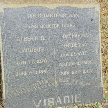 VISAGIE Albertus Jacobus 1878-1947 &amp; Catharina Frederika DE WIT 1884-1963