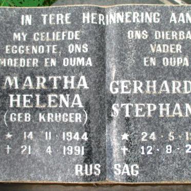 VILJOEN Gerhardus Stephanus 1943-2014 &amp; Martha Helena KRUGER 1944-1991