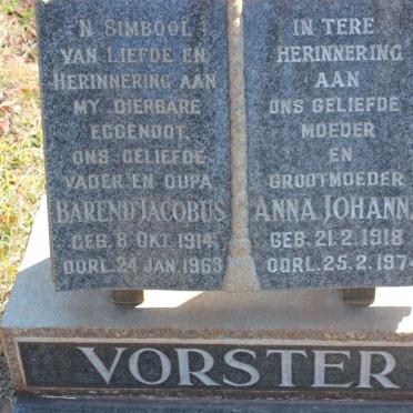 VORSTER Barend Jacobus 1914-1963 &amp; Anna Johanna 1918-1974
