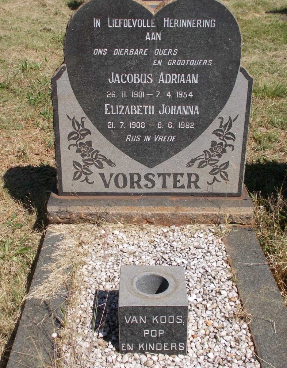 VORSTER Jacobus Adriaan 1901-1954 &amp; Elizabeth Johanna 1908-1982