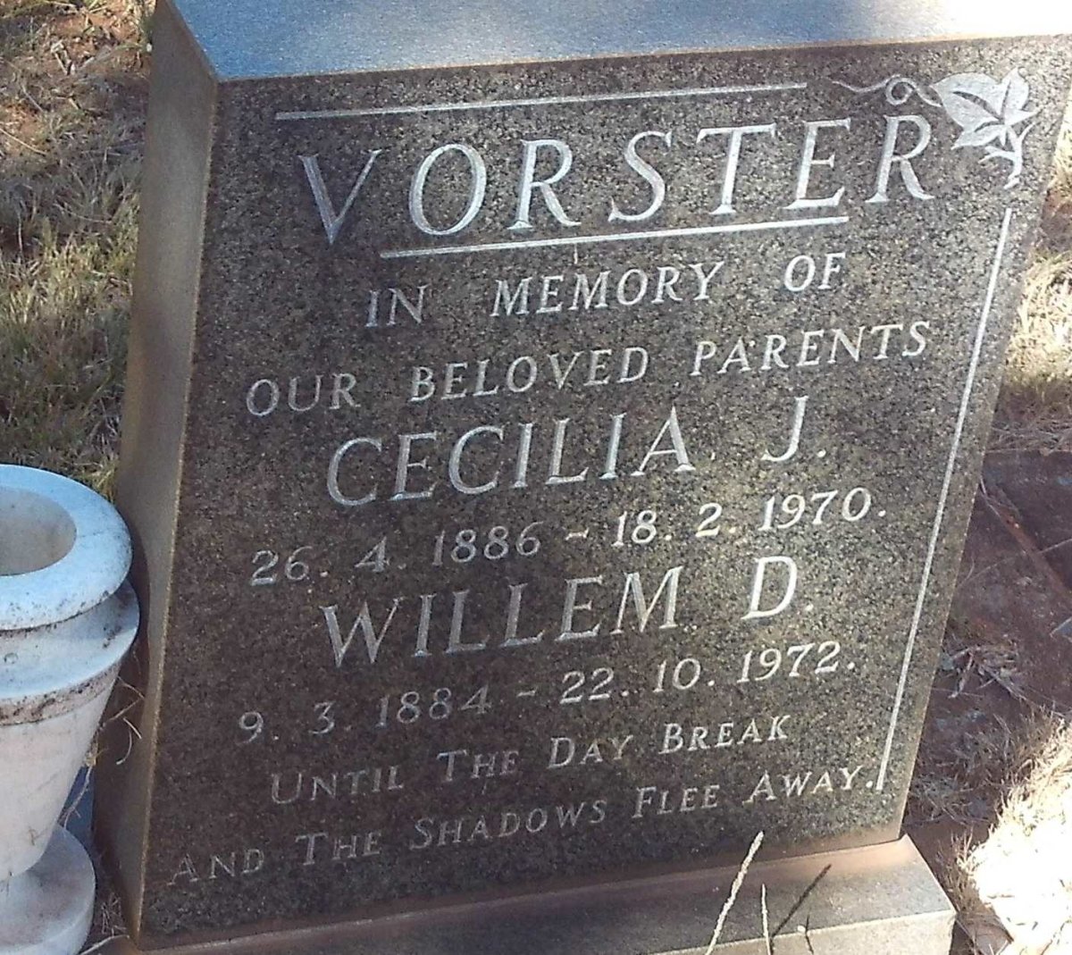 VORSTER Willem D. 1884-1972 &amp; Cecilia J. 1886-1970
