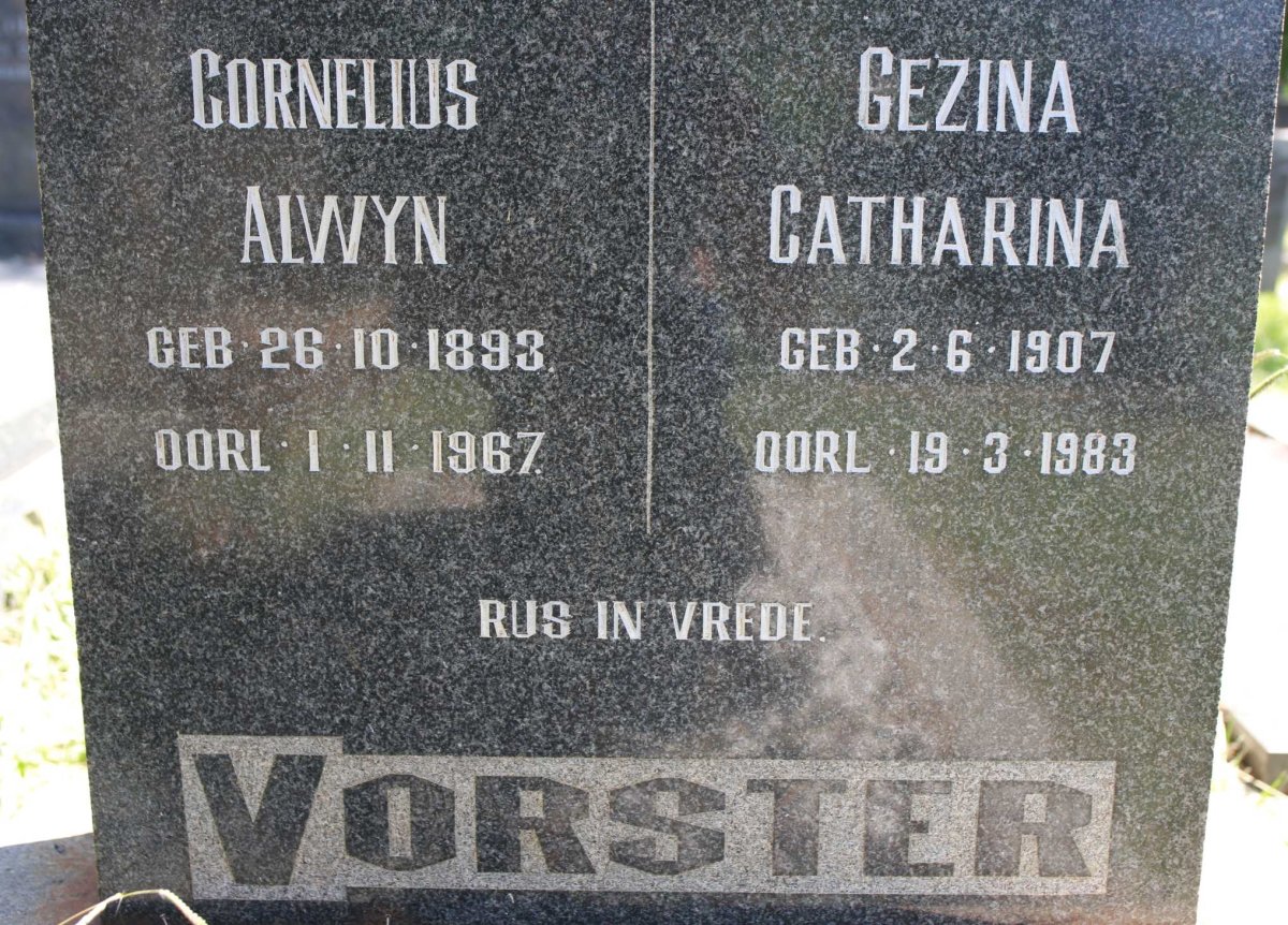 VORSTER Cornelius Alwyn 1893-1967 &amp; Gezina Catharina 1907-1983