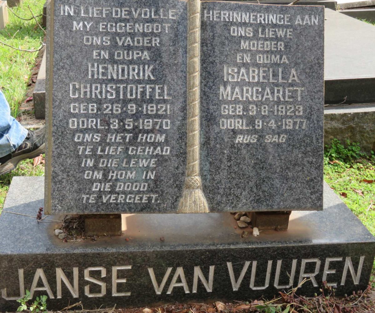 VUUREN Hendrik Christoffel, Janse van 1921-1970 &amp; Isabella Margaret 1923-1977