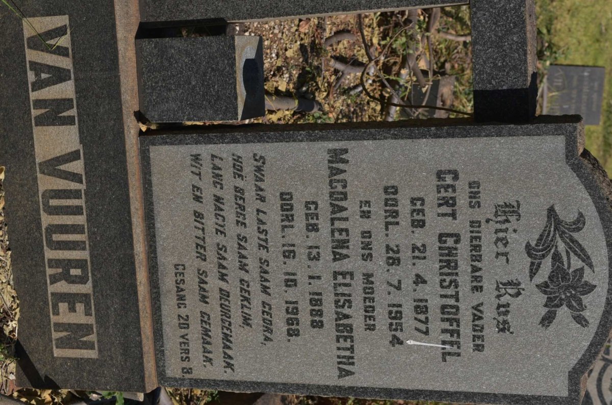 VUUREN Gert Christoffel, van 1877-1954 &amp; Magdalena Elisabetha 1888-1968