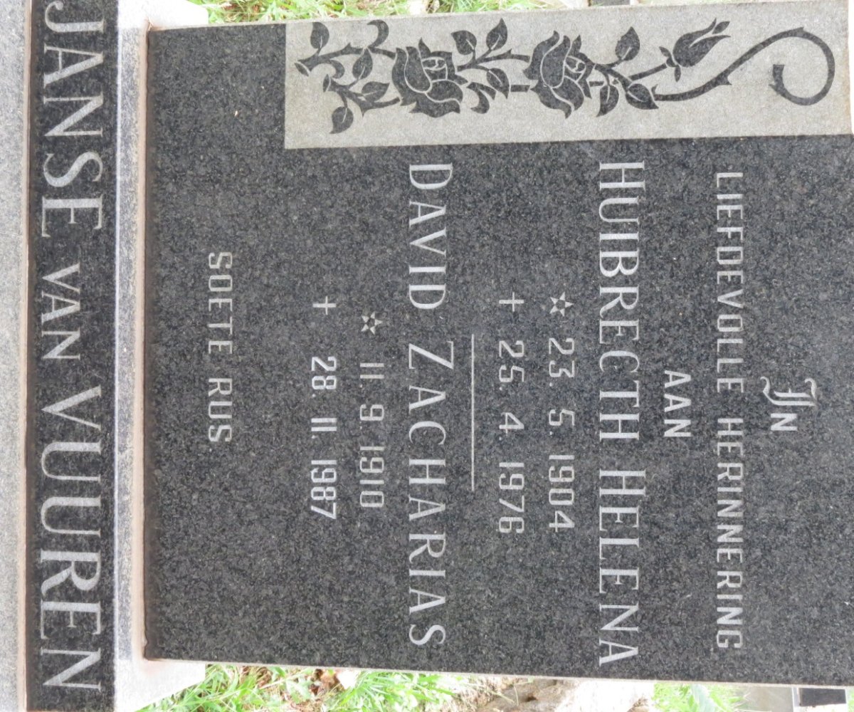 VUUREN David Zacharias, Janse van 1910-1987 &amp; Huibrecth Helena 1904-1976