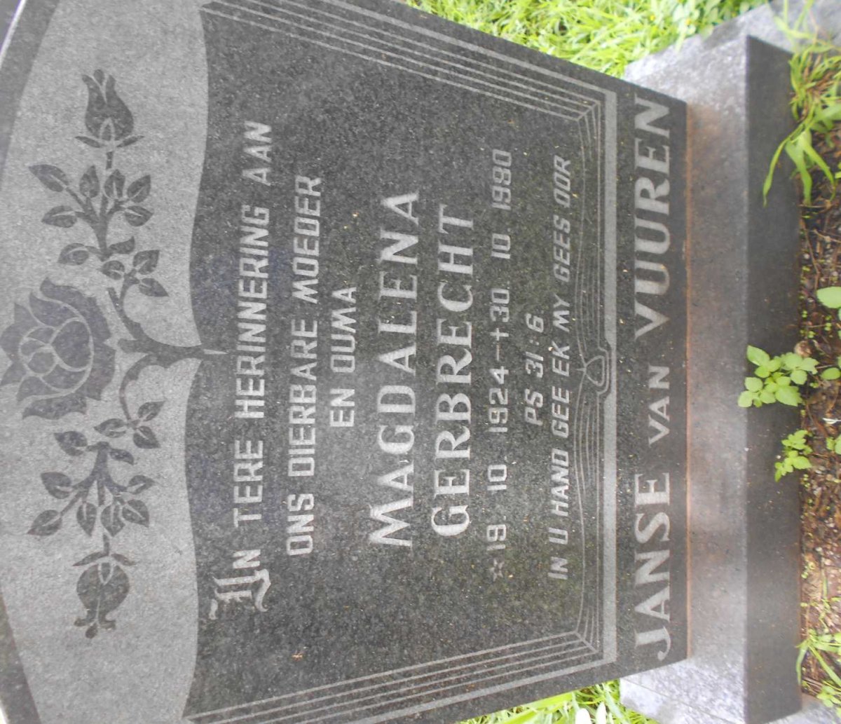 VUUREN Magdalena Gerbrecht, Janse van 1924-1990