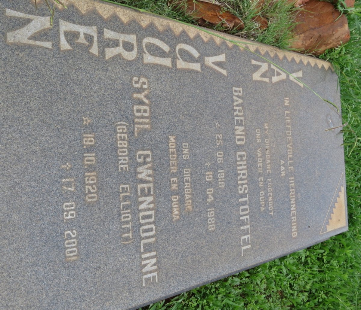 VUUREN Barend Christoffel, van 1918-1988 &amp; Sybil Gwendoline ELLIOTT 1920-2001