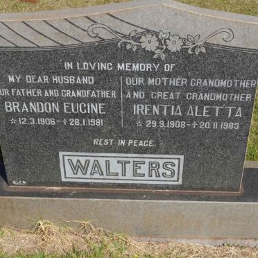 WALTERS Brandon Eugine 1906-1981 &amp; Irentia Aletta 1908-1983