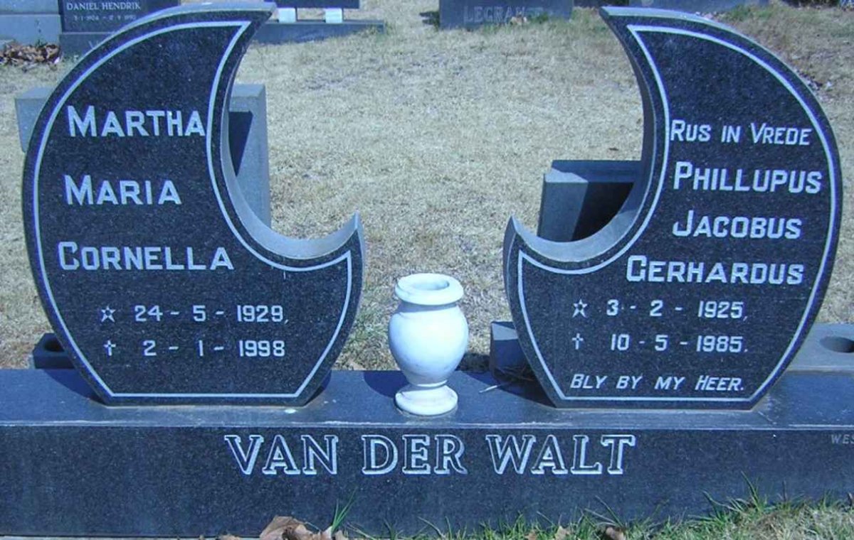 WALT Phillupus Jacobus Gerhardus, van der 1925-1985 &amp; Martha Maria Cornella 1929-1998