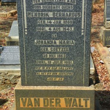 WALT Hendrik Bernardus, van der 1860-1943 &amp; Johanna Maria COETZEE 1863-1951